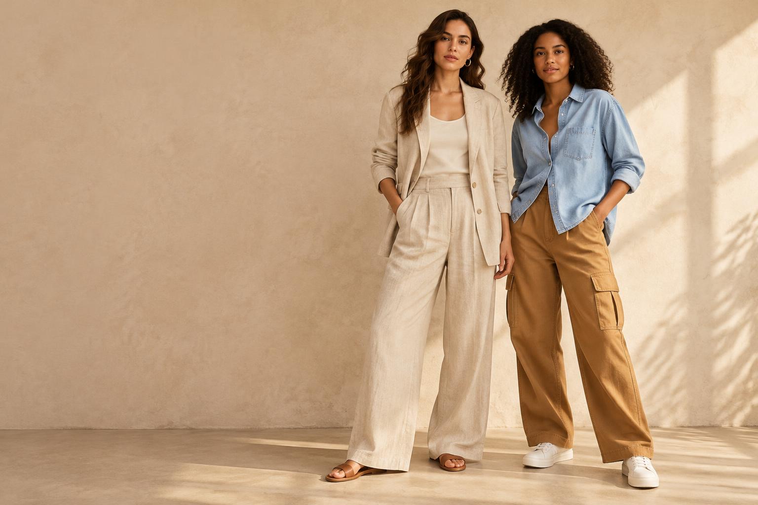 Duas propostas CIAFOX: alfaiataria em linho e jeans com cargo